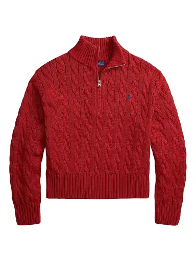 Polo Ralph Lauren Women's Cable-Knit Quarter-Zip Sweater - Brick | Thumbnail 1
