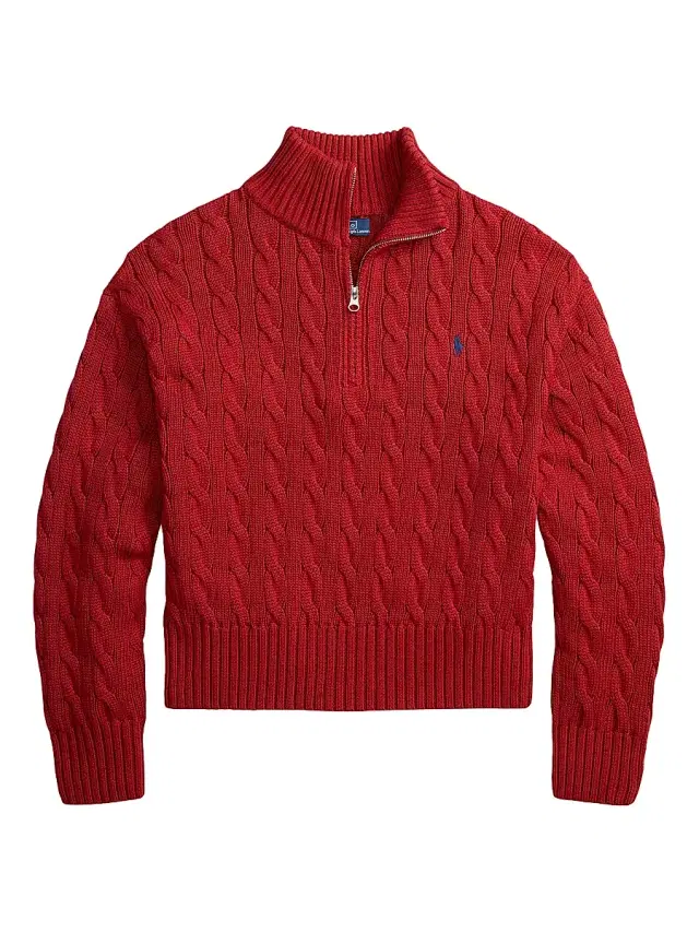 Polo Ralph Lauren Women's Cable-Knit Quarter-Zip Sweater - Brick
