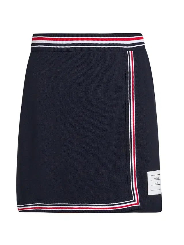 Women's Classic Piqué Stripe Wrap-Style Miniskirt - Navy