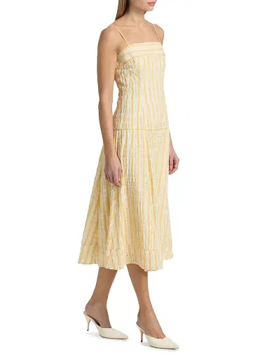 Rosie Assoulin Women's Drop Me A Note Checked Seersucker Midi-Dress - Yellow | Thumbnail 2