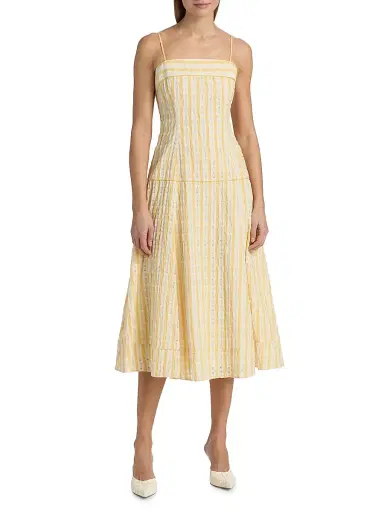Rosie Assoulin Women's Drop Me A Note Checked Seersucker Midi-Dress - Yellow | Thumbnail 3