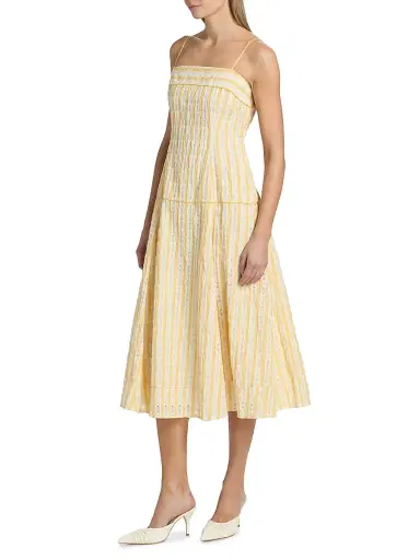 Rosie Assoulin Women's Drop Me A Note Checked Seersucker Midi-Dress - Yellow | Thumbnail 4