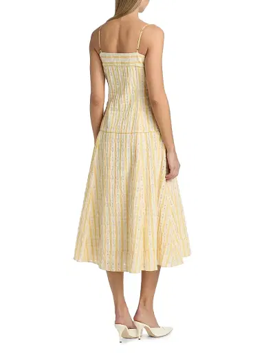 Rosie Assoulin Women's Drop Me A Note Checked Seersucker Midi-Dress - Yellow | Thumbnail 5