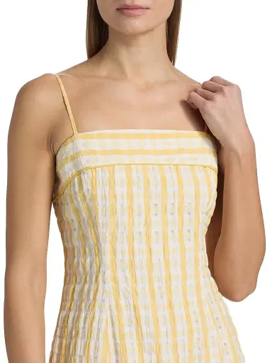Rosie Assoulin Women's Drop Me A Note Checked Seersucker Midi-Dress - Yellow | Thumbnail 6