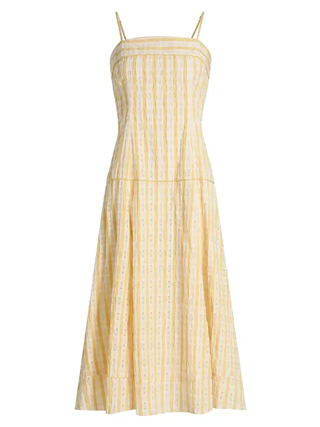 Women's Drop Me A Note Checked Seersucker Midi-Dress - Yellow