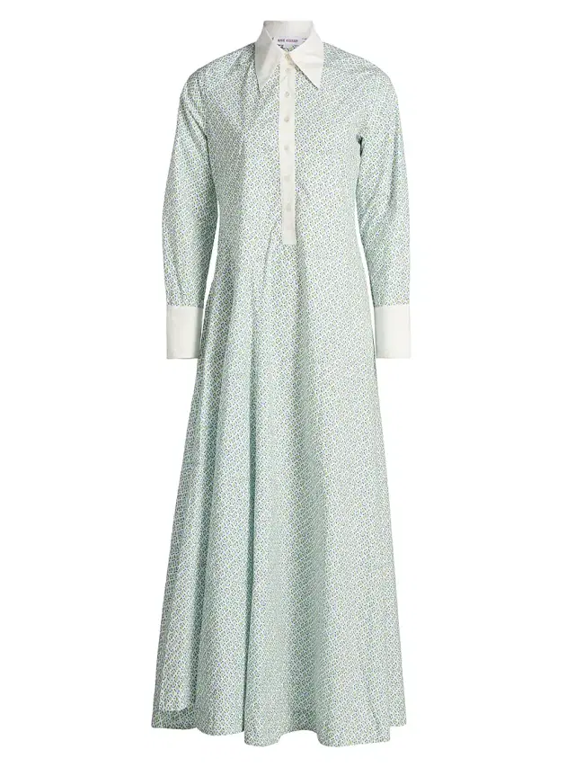Rosie Assoulin Women's Groovy Geometric Cotton Maxi Shirtdress - Blue Green