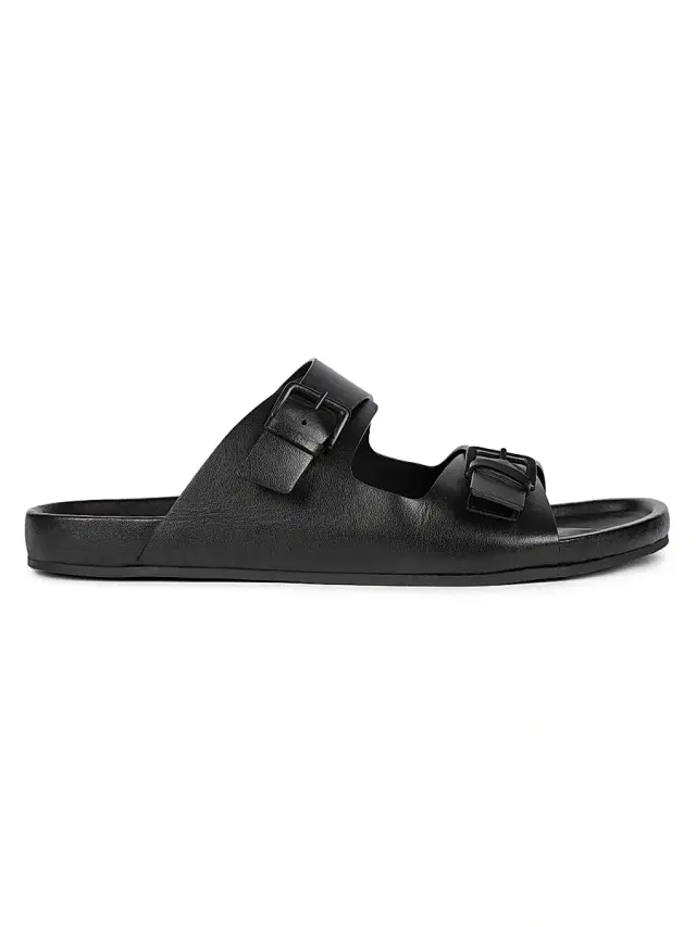Men's Double Buckle Leather Sandals - Noir