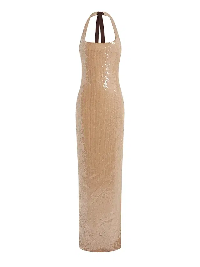 16Arlington Women's Auden Sequined Halter Gown - Sabbia