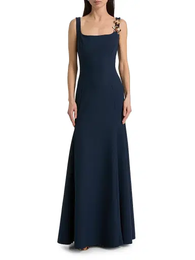 Chiara Boni La Petite Robe Women's Nisei Floral Appliqué A-Line Gown - Dusk Blue - Size 2 | Thumbnail 3 Chiara Boni La Petite Robe Women's Nisei Floral Appliqué A-Line Gown - Dusk Blue - Size 2 | Thumbnail 3