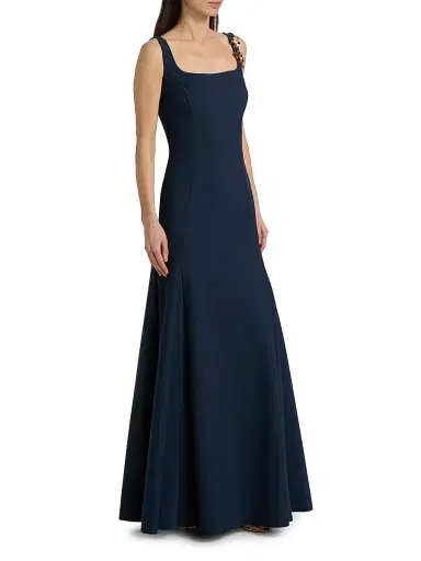 Chiara Boni La Petite Robe Women's Nisei Floral Appliqué A-Line Gown - Dusk Blue - Size 2 | Thumbnail 4 Chiara Boni La Petite Robe Women's Nisei Floral Appliqué A-Line Gown - Dusk Blue - Size 2 | Thumbnail 4