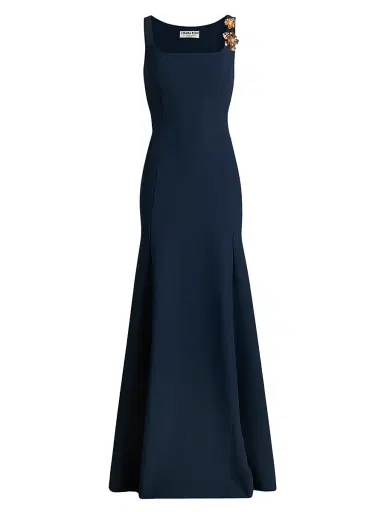 Chiara Boni La Petite Robe Women's Nisei Floral Appliqué A-Line Gown - Dusk Blue - Size 2 | Thumbnail 1 Chiara Boni La Petite Robe Women's Nisei Floral Appliqué A-Line Gown - Dusk Blue - Size 2 | Thumbnail 1