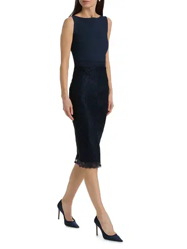 Chiara Boni La Petite Robe Women's Fluis Lace-Trim Cocktail Midi-Dress - Blue Notte - Size 8 | Thumbnail 2