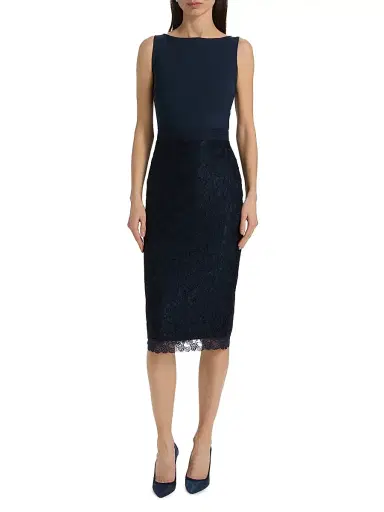 Chiara Boni La Petite Robe Women's Fluis Lace-Trim Cocktail Midi-Dress - Blue Notte - Size 8 | Thumbnail 3