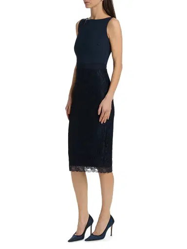 Chiara Boni La Petite Robe Women's Fluis Lace-Trim Cocktail Midi-Dress - Blue Notte - Size 8 | Thumbnail 4