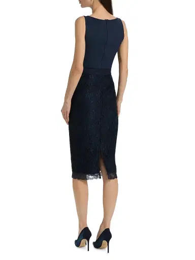 Chiara Boni La Petite Robe Women's Fluis Lace-Trim Cocktail Midi-Dress - Blue Notte - Size 8 | Thumbnail 5