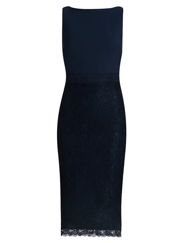 Chiara Boni La Petite Robe Women's Fluis Lace-Trim Cocktail Midi-Dress - Blue Notte
