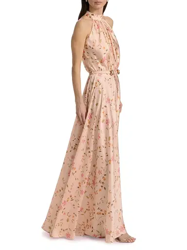 Chiara Boni La Petite Robe Women's Otaku Floral Satin Belted Gown - Cyd Gold | Thumbnail 2