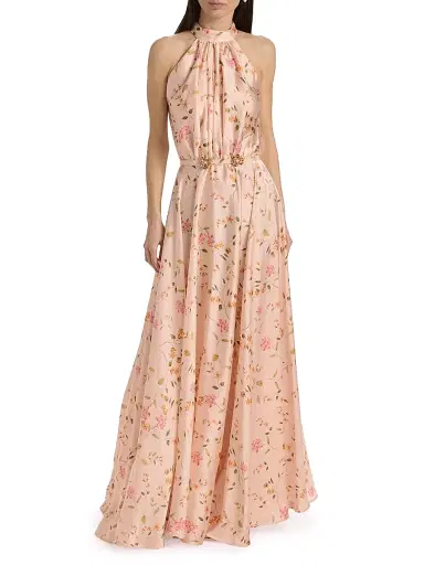Chiara Boni La Petite Robe Women's Otaku Floral Satin Belted Gown - Cyd Gold | Thumbnail 3