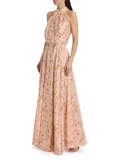 Chiara Boni La Petite Robe Women's Otaku Floral Satin Belted Gown - Cyd Gold | Thumbnail 4