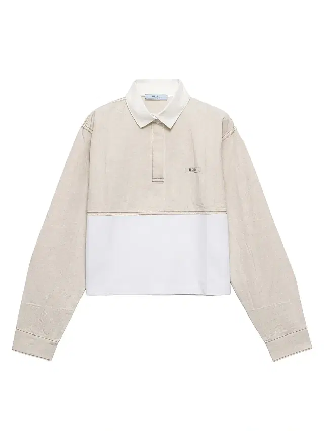Women's Chambray and Jersey Polo Shirt - Beige Khaki