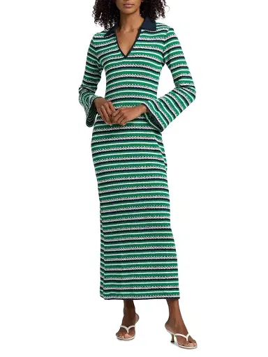 Simkhai Women's Tegan Striped Knit Midi Dress - Kelly Green - Size Small | Thumbnail 2 Simkhai Women's Tegan Striped Knit Midi Dress - Kelly Green - Size Small | Thumbnail 2