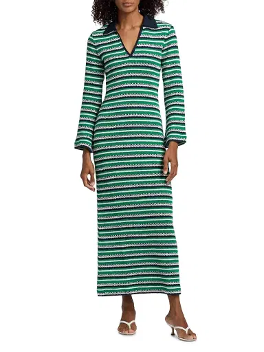 Simkhai Women's Tegan Striped Knit Midi Dress - Kelly Green - Size Small | Thumbnail 3 Simkhai Women's Tegan Striped Knit Midi Dress - Kelly Green - Size Small | Thumbnail 3