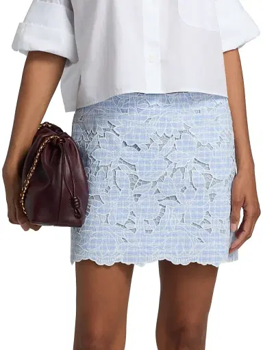 SIMKHAI Women's Catherine Embroidered Floral Gingham Miniskirt - Periwinkle Sky Multi | Thumbnail 3