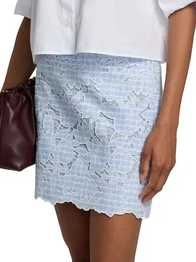 SIMKHAI Women's Catherine Embroidered Floral Gingham Miniskirt - Periwinkle Sky Multi | Thumbnail 6