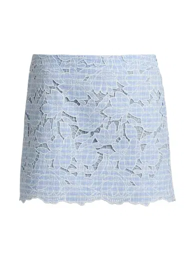 SIMKHAI Women's Catherine Embroidered Floral Gingham Miniskirt - Periwinkle Sky Multi | Thumbnail 1
