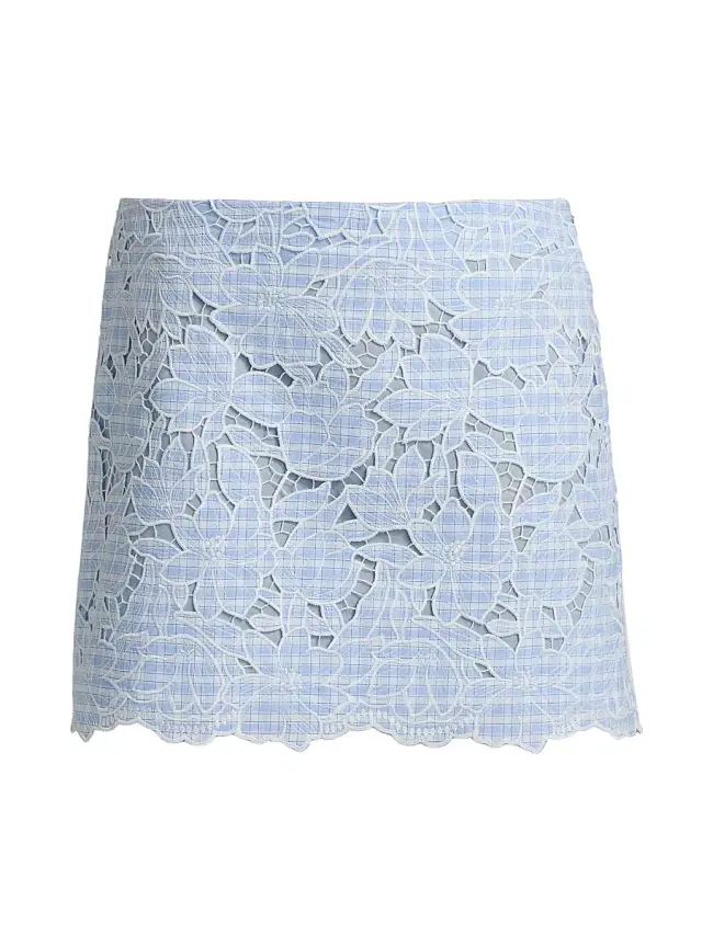 Women's Catherine Embroidered Floral Gingham Miniskirt - Periwinkle Sky Multi