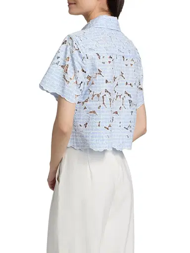 Simkhai Women's Ryett Checked Laser-Cut Floral Crop Shirt | Thumbnail 5