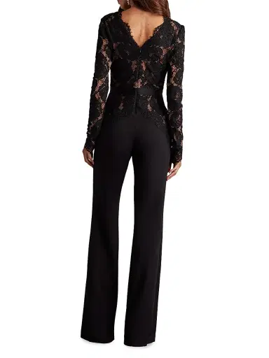 Tadashi Shoji Women's Lace Bodice Crepe Jumpsuit | Thumbnail 4 Tadashi Shoji Women's Lace Bodice Crepe Jumpsuit | Thumbnail 4