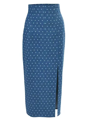 Carolina Herrera Women's Polka Dot Denim Midi-Skirt - Light Blue | Thumbnail 1 Carolina Herrera Women's Polka Dot Denim Midi-Skirt - Light Blue | Thumbnail 1