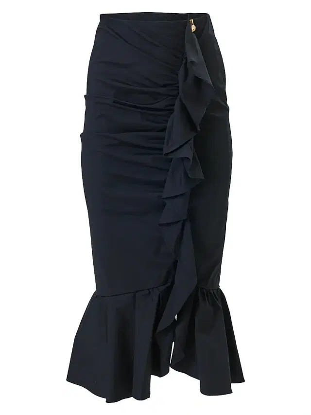 Women's Ruched Ruffle Pencil Skirt - Black
