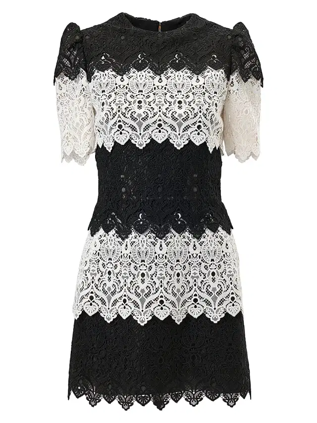 Carolina Herrera Women's Striped Lace A-Line Minidress - Black White