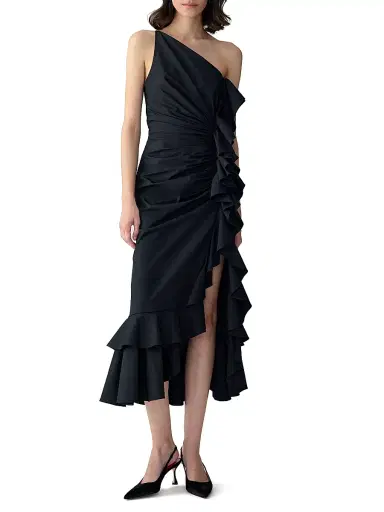 Carolina Herrera Women's Ruched One-Shoulder Ruffle Cocktail Dress | Thumbnail 2