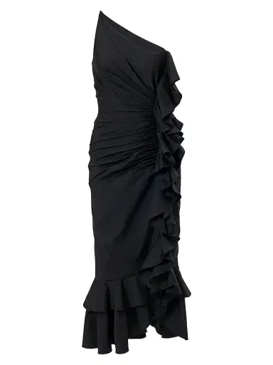 Carolina Herrera Women's Ruched One-Shoulder Ruffle Cocktail Dress | Thumbnail 1