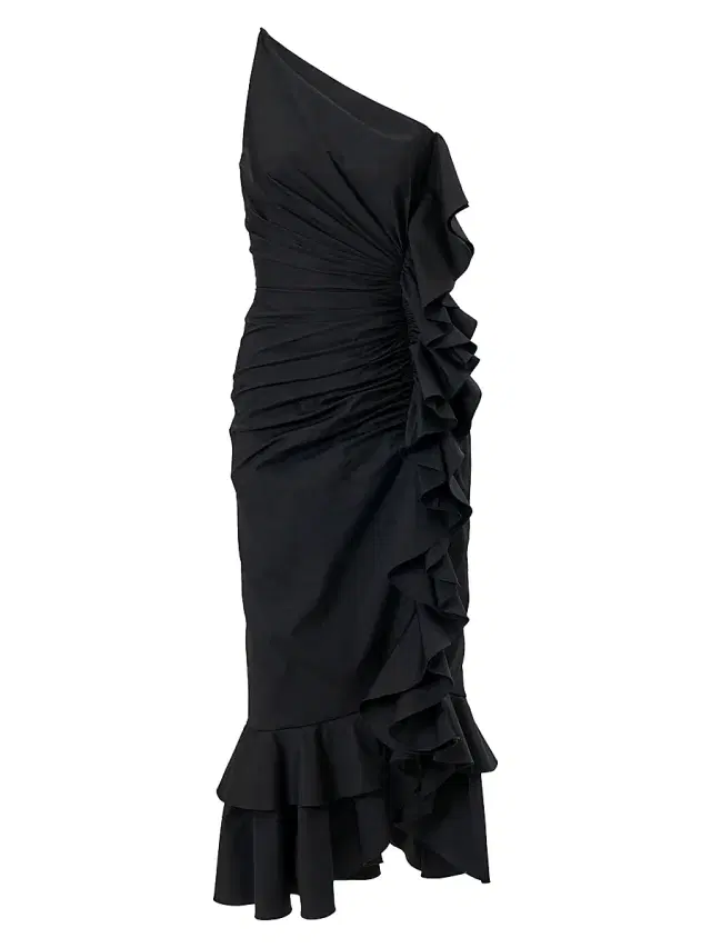 Carolina Herrera Women's Ruched One-Shoulder Ruffle Cocktail Dress - Black