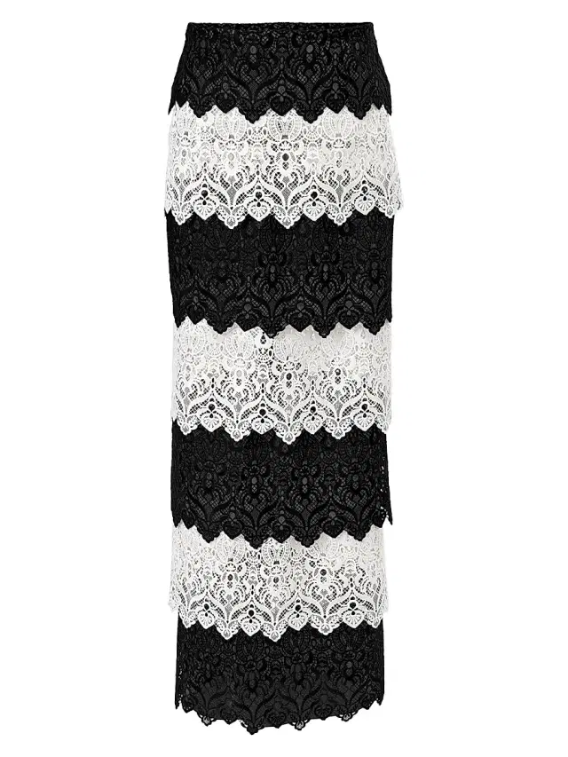 Women's Striped Lace Maxi Pencil Skirt - Black White