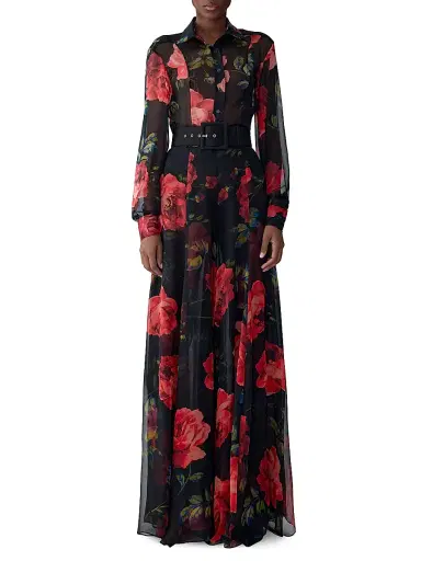 Carolina Herrera Women's Iris Rose-Print Silk Chiffon Pants - Black Multi | Thumbnail 3 Carolina Herrera Women's Iris Rose-Print Silk Chiffon Pants - Black Multi | Thumbnail 3