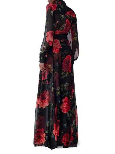 Carolina Herrera Women's Iris Rose-Print Silk Chiffon Pants - Black Multi | Thumbnail 4 Carolina Herrera Women's Iris Rose-Print Silk Chiffon Pants - Black Multi | Thumbnail 4