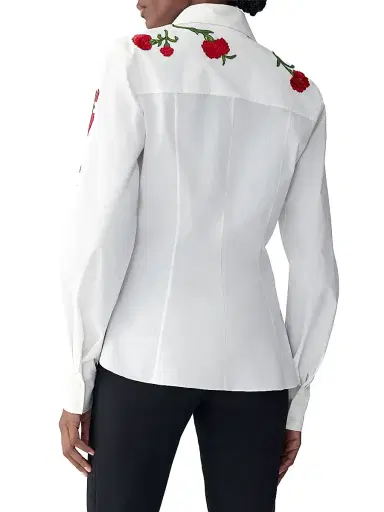 Carolina Herrera Women's Carnation-Embroidered Cotton Shirt - White Multi | Thumbnail 4