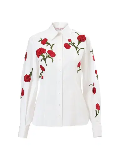 Carolina Herrera Women's Carnation-Embroidered Cotton Shirt - White Multi | Thumbnail 1