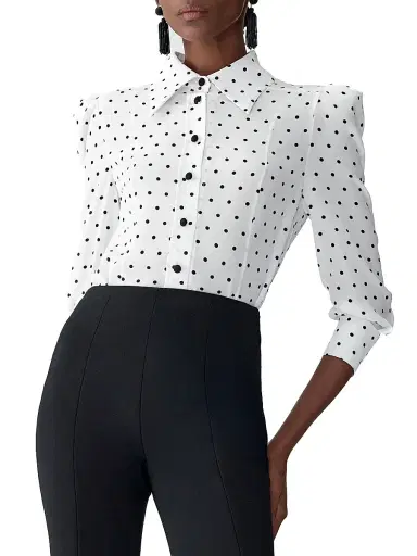 Carolina Herrera Women's Polka Dot Ruched-Sleeve Shirt - Ivory Multi | Thumbnail 2