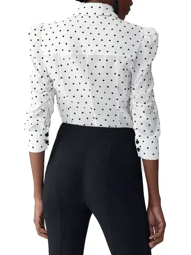 Carolina Herrera Women's Polka Dot Ruched-Sleeve Shirt - Ivory Multi | Thumbnail 4