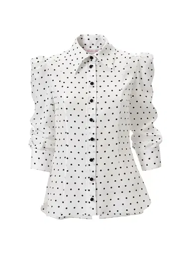Carolina Herrera Women's Polka Dot Ruched-Sleeve Shirt - Ivory Multi | Thumbnail 1