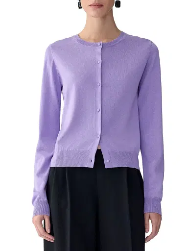Carolina Herrera Women's Crewneck Silk-Cotton Cardigan - Violeta | Thumbnail 3 Carolina Herrera Women's Crewneck Silk-Cotton Cardigan - Violeta | Thumbnail 3