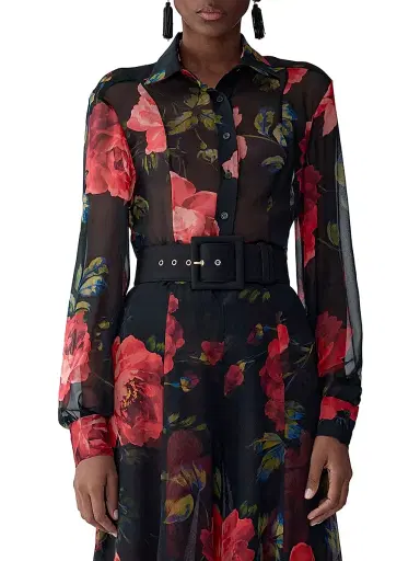 Carolina Herrera Women's Isabella Floral Silk Blouse - Black Multi | Thumbnail 2 Carolina Herrera Women's Isabella Floral Silk Blouse - Black Multi | Thumbnail 2