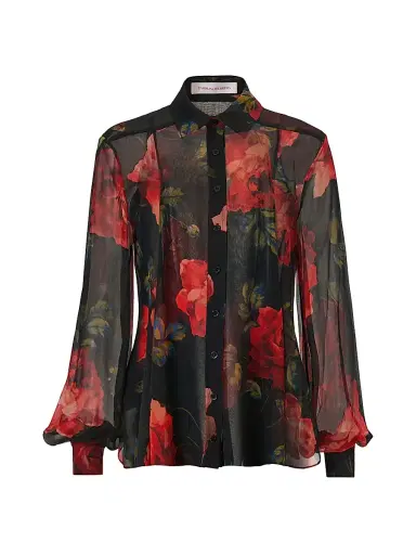 Carolina Herrera Women's Isabella Floral Silk Blouse - Black Multi | Thumbnail 1 Carolina Herrera Women's Isabella Floral Silk Blouse - Black Multi | Thumbnail 1