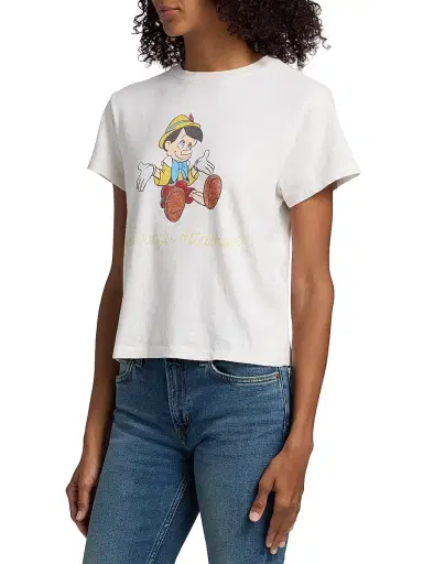 RE/DONE Women's Pinocchio Cotton-Blend Crewneck T-Shirt - Vintage White - Size Large | Thumbnail 4